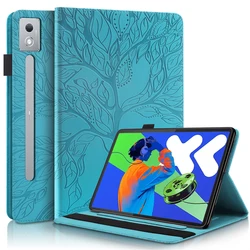 Embossed Tree PU Leather Flip Cover for Pad Pro 12.7 2025 (Blue)