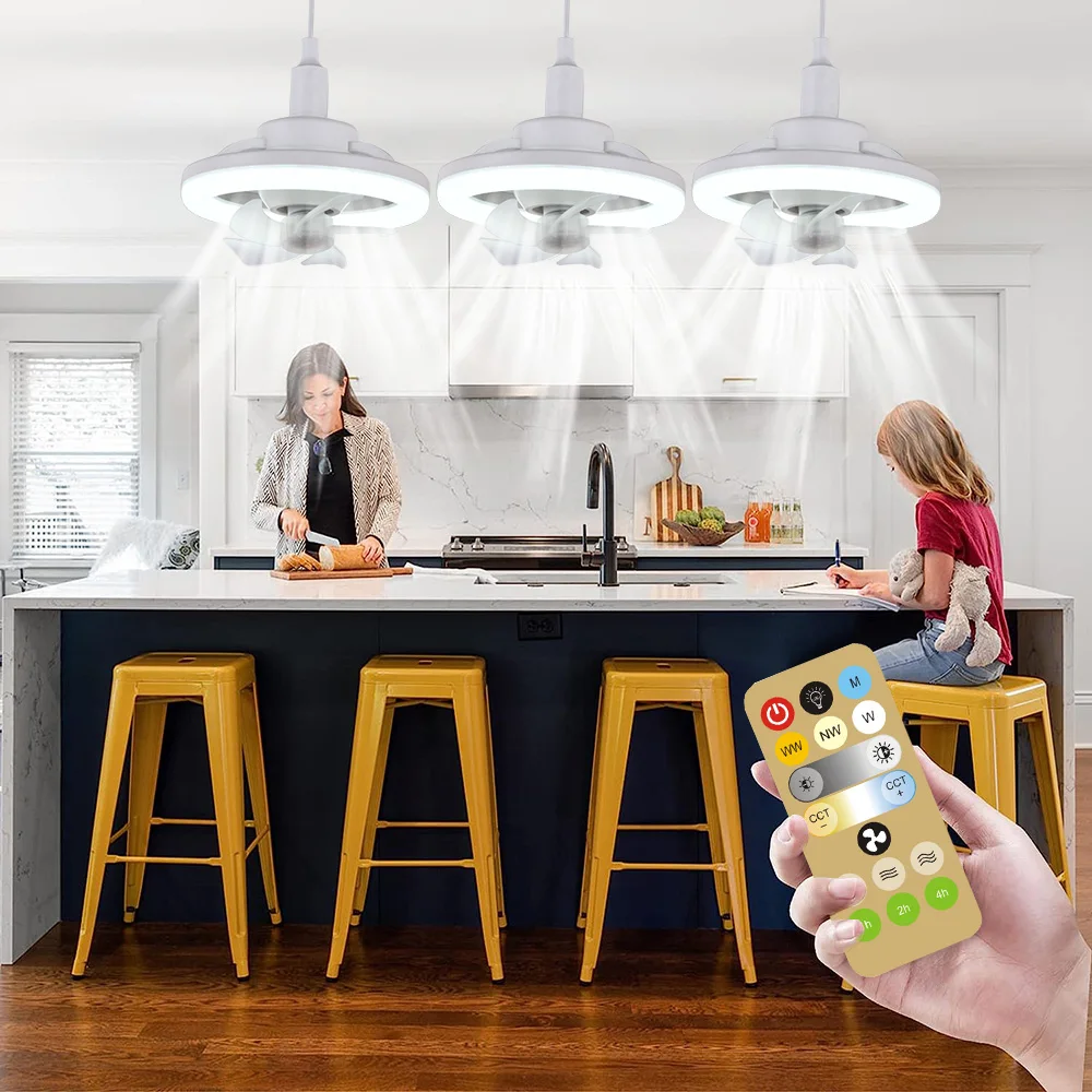 Ceiling Fan Led Ceiling Fan Lights Electric Fan Led Fan Light Led Ceiling Lights E27 Remote Ceiling Lighting 360&deg; Shaking Head Suction Fan Light 48W/60W Bedroom Living Room Switch Control