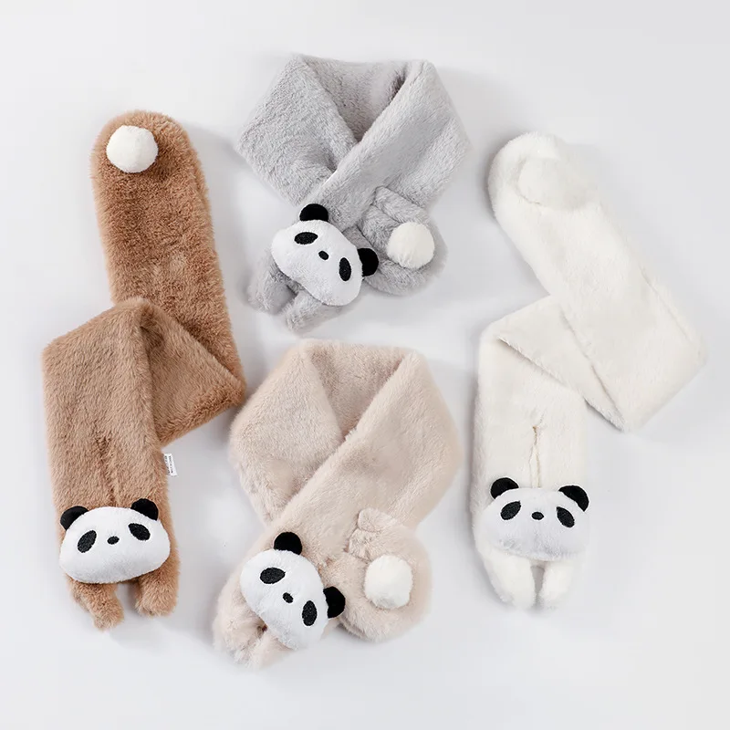 Cartoon Winter Baby Scarf Cute Panda Plush Scarves for Kids Boys Girls Korean Solid Color Children Warm Neckerchief