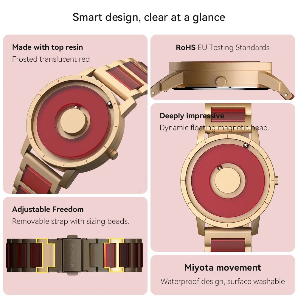 EUTOUR 2025 Spring Arrival Red White Concept Jewelry Watch Resin Material Grace Lady Girl Elegant E059 Magnet Watch Bracelet 3