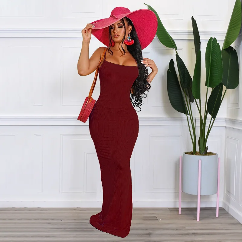 

Sleeveless Backless Women's New Ribbed Sling Slit Skirt 2022 Y2k Summer Bodycon Elegant Sexy Ladies Dress