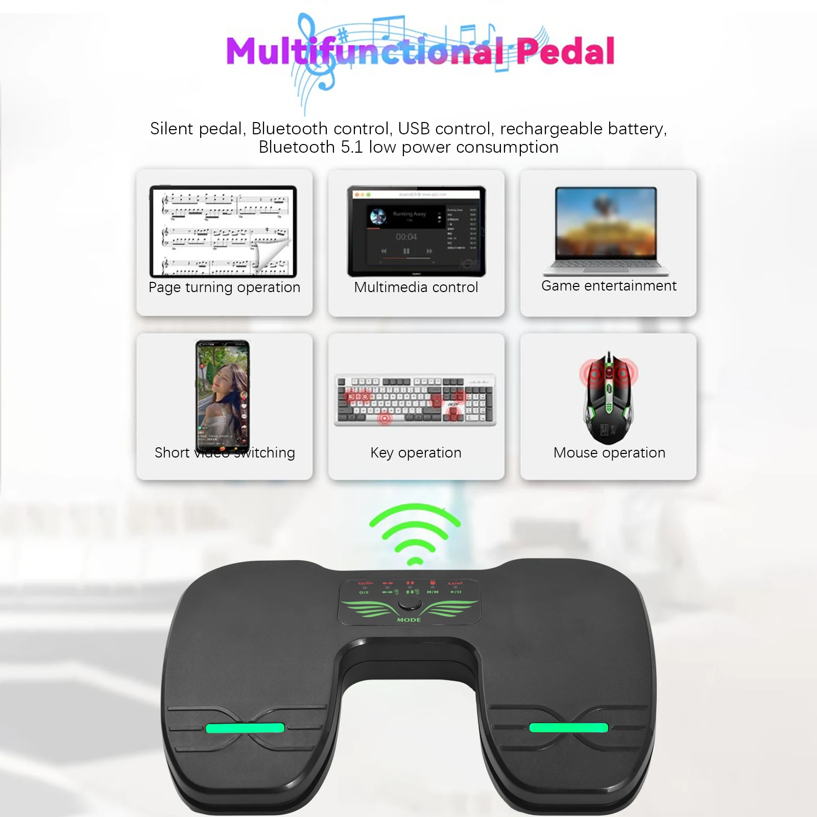 Wireless Page Turner Pedal Music Page Turner for Tablet Smartphones BT Foot Rechargeable with Remote Control Devices wireless page turner pedal