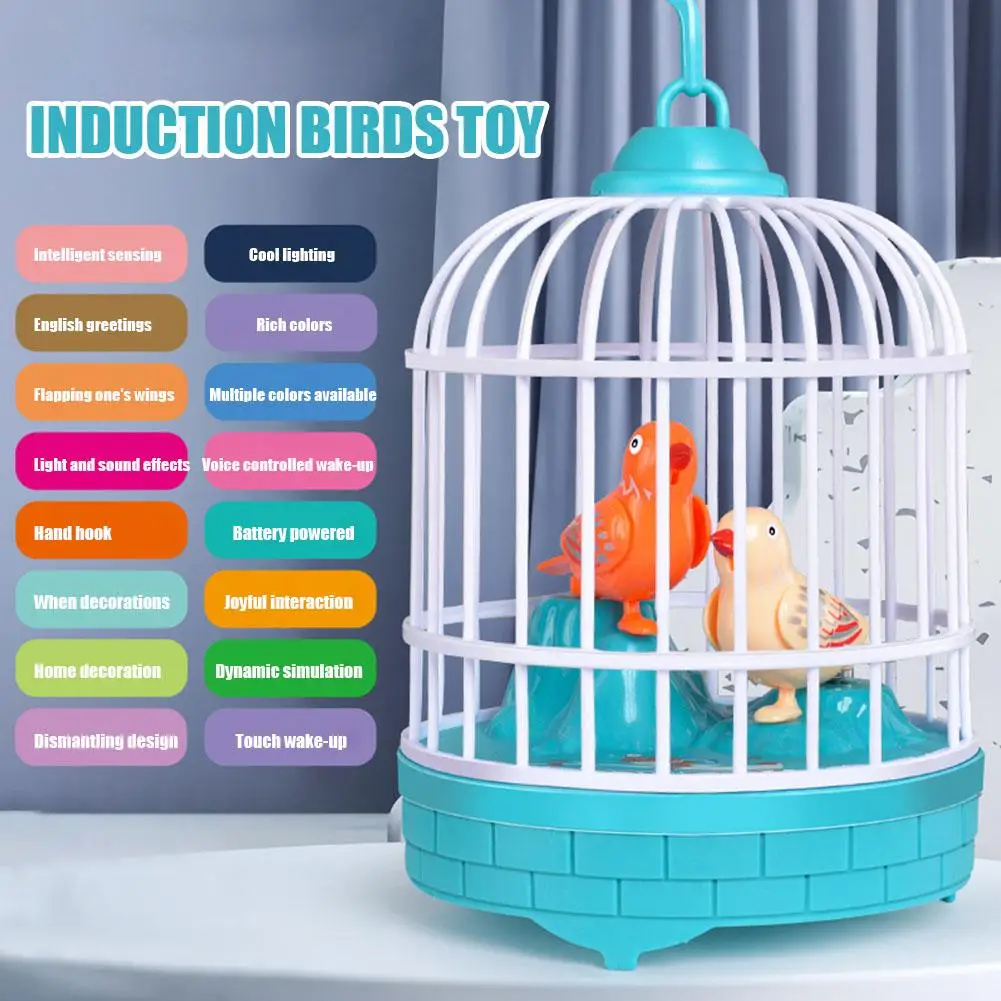 

Talking Electric Bird Inductive Sound Control Birdcage Toy Simulation Novelty Funny Gift Kids Pet Birdcage Toy Educational R5G5