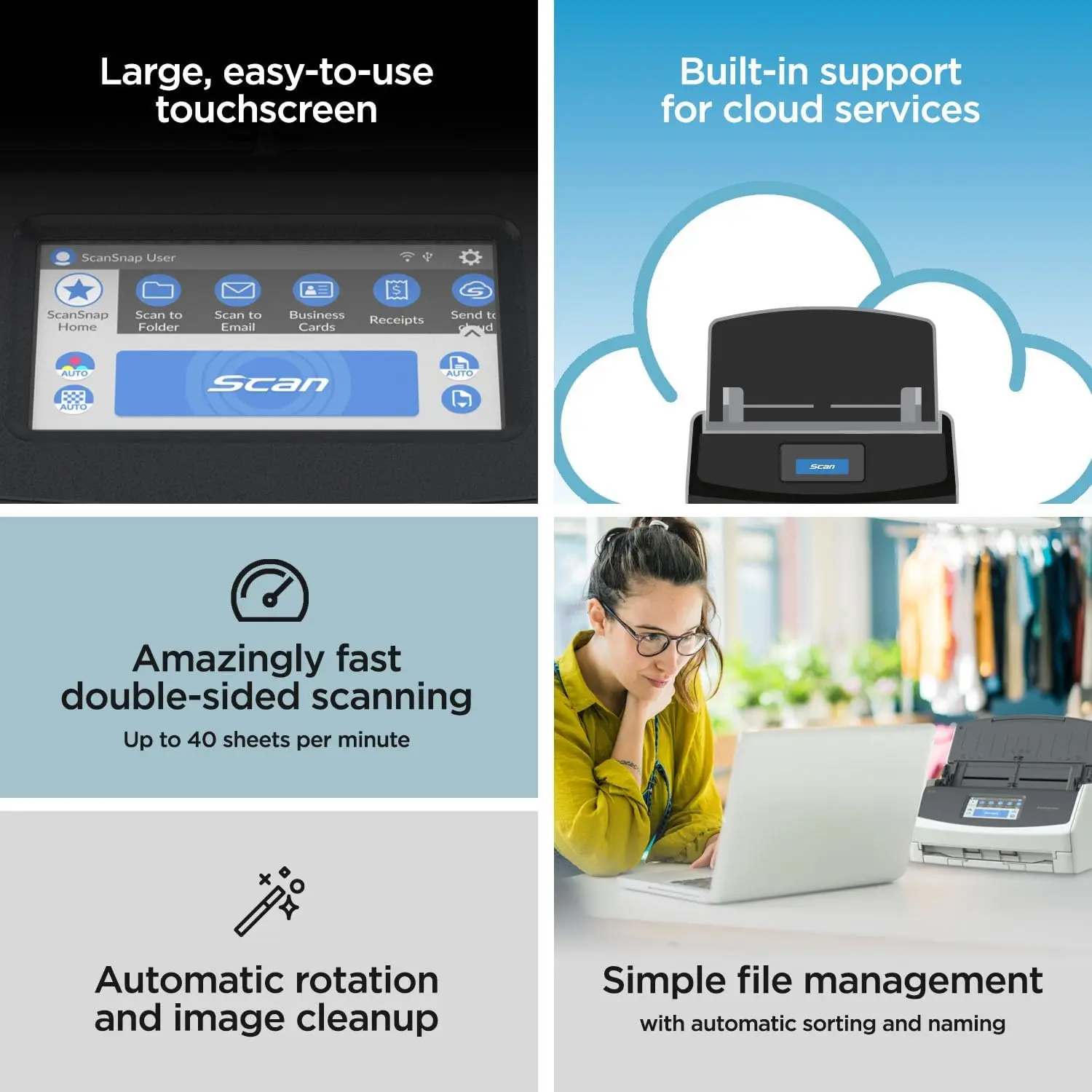 Fujitsu IX1600 Portable ScanSnap Receipt Edition Color Duplex Invoice Document Scanner Mac PC ADF Duplex Scanning