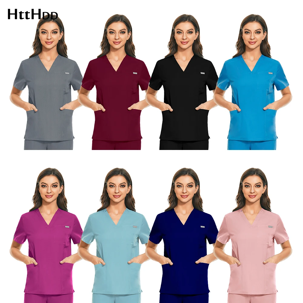 

Hot Sale New with Pockets Medical Nurse Scrub Uniforms for Hospital Staff Top Clothing Veterinary Dentist Nursing Clinical Scrub
