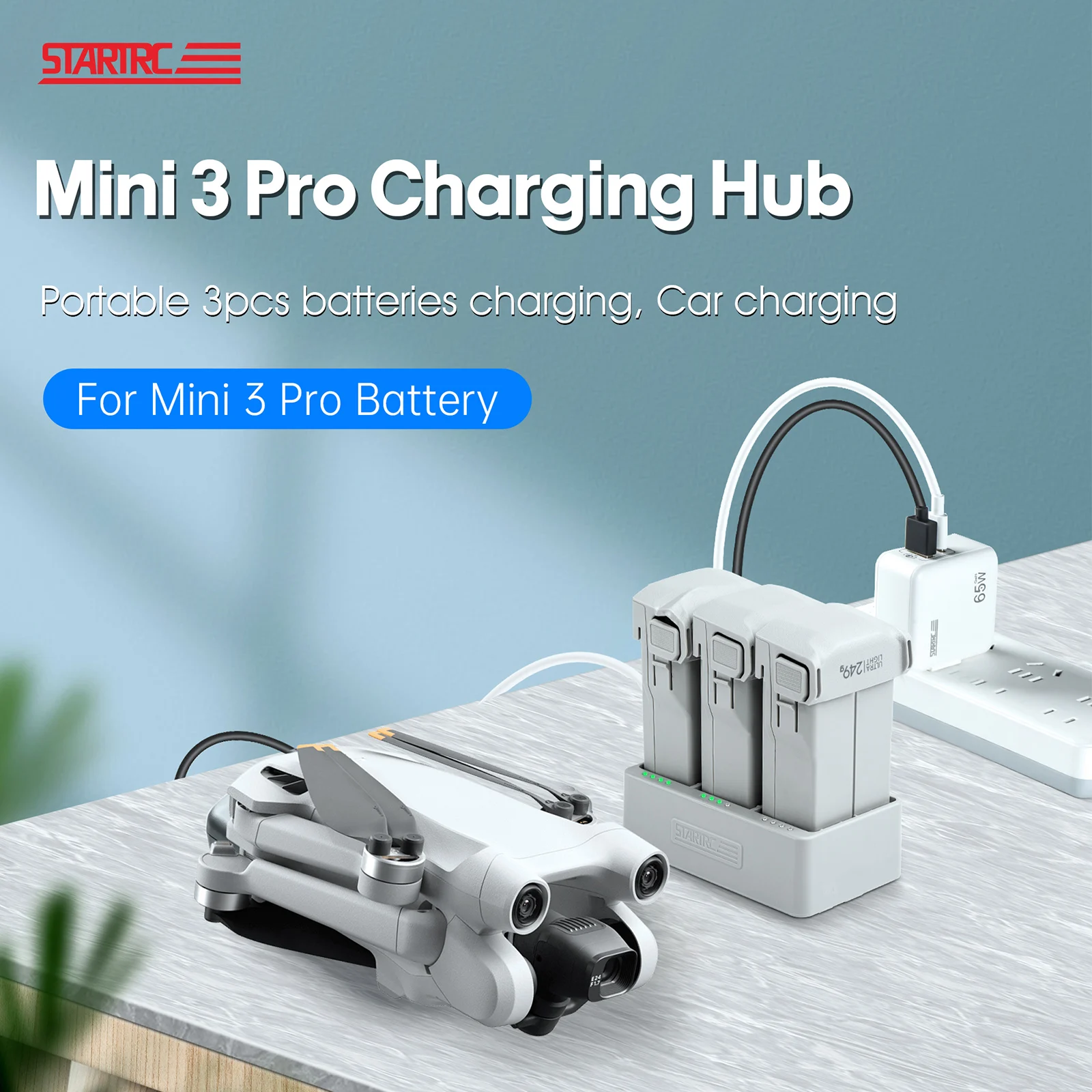 Plastic Battery Charger 3 in 1 3 Solts Charging Hub Dock Automatic Detection Battery Charger Dock Accessories for DJI Mini 3 PRO