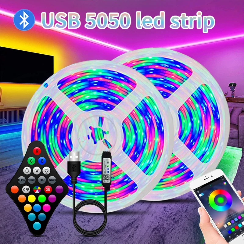 LED Strip Lights LED Strip Light LED Light Strip 1M-30M USB LED Strip Lights 5050 RGB APP Control Color Changing Lights with 24 Keys Remote Mode for Room Decoration Bluetooth TV