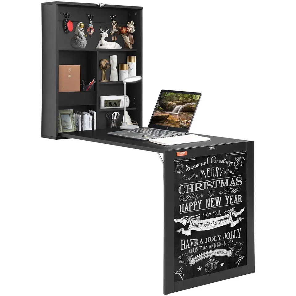 Compact Wall Mounted Folding Computer Desk with Blackboard