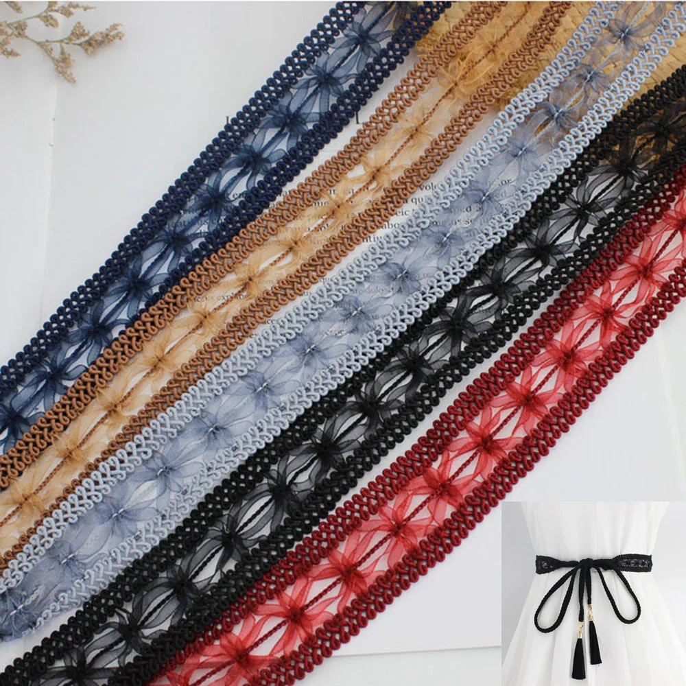 

Bohemian Women Lace Woven Tassel Belt For Dress Decoration Braided Thin Waist Rope Summer All Match Dress Waistbands Waist Chain