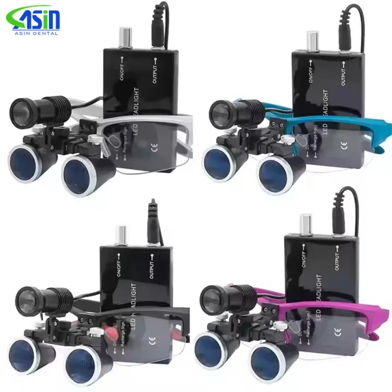 Zahnmedizin-Fernglaslupe, 2,5 x 3,5 x, ultraleichte optische Lupen, 320–420 mm Lupe mit kabellosem 5-W-Scheinwerfer