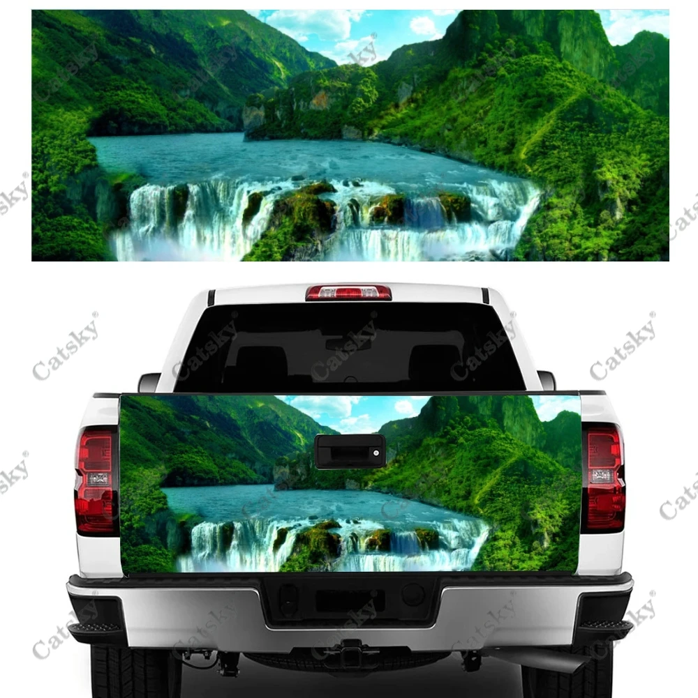 

Tropical Waterfalls Car Tail Trunk Protect Vinly Wrap Sticker Decal Auto Hood Decoration Engine Cover for SUV Off-road Pickup