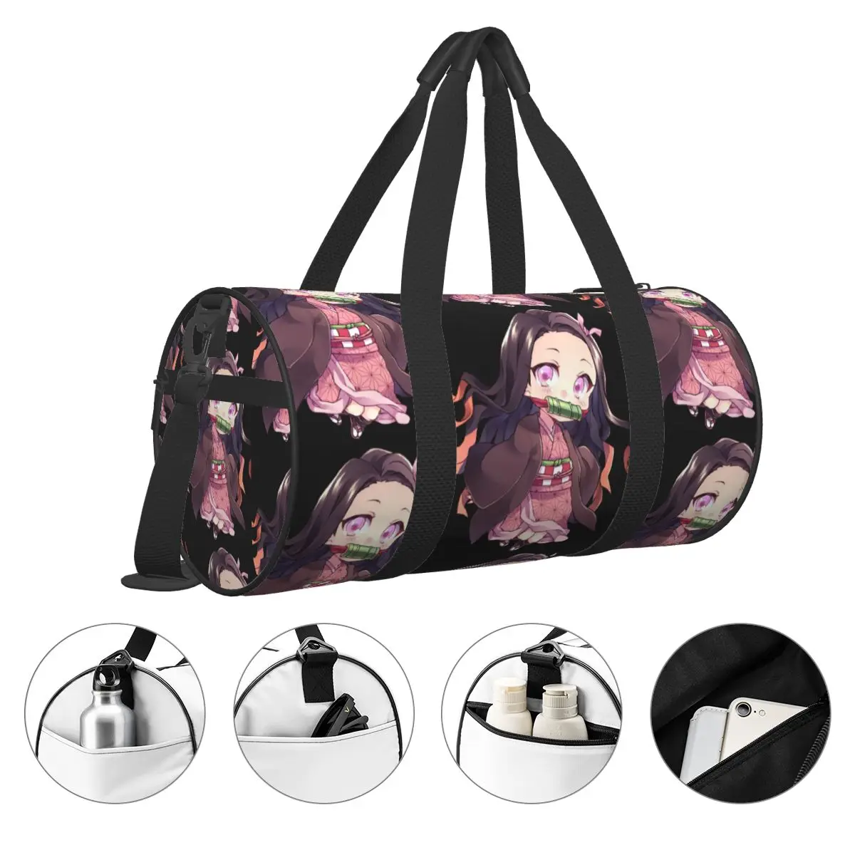 Nezukos Anime Sport Bags Japanese Girl Kawaii Gym Accessories Gym Bag Weekend Men's Design Handbag Luggage Vintage Fitness Bag 3
