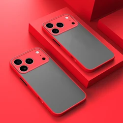 Shockproof Matte Armour Translucent Phone Case - iPhone 15 (Red)