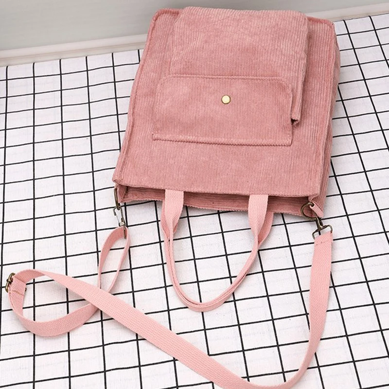 Winter New Corduroy Shoulder Bag Female Large Capacity Shopping Tote Teenager Bookbag Casual Travel Handle Bag Casual Clotch Bag