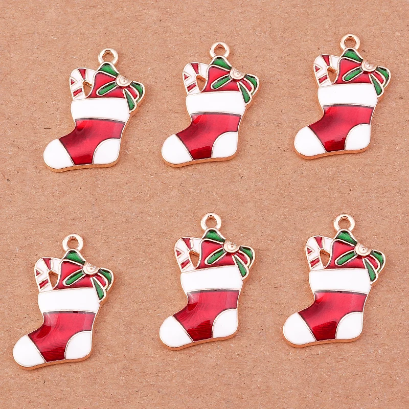 10 stücke 15x26mm Emaille Weihnachts strumpf Charms Anhänger für Schmuck Herstellung Ohrringe Halskette DIY Armband Zubehör liefert