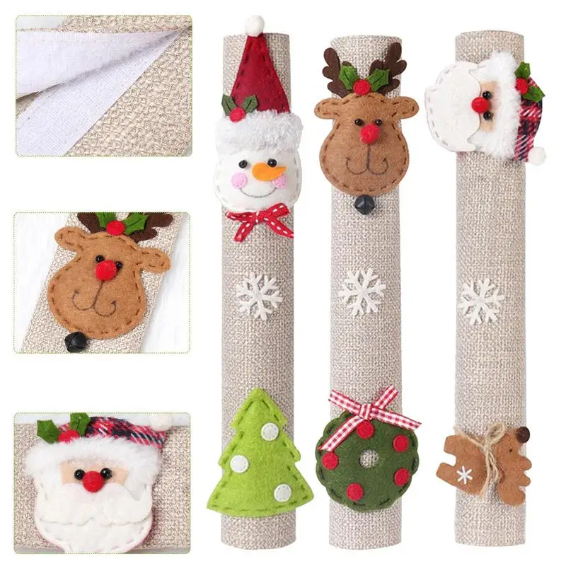 

3pcs/set Christmas Fridge Handle Covers Santa Claus Microwave Oven Dishwasher Door Handle Cover Xmas Christmas Party Decoration