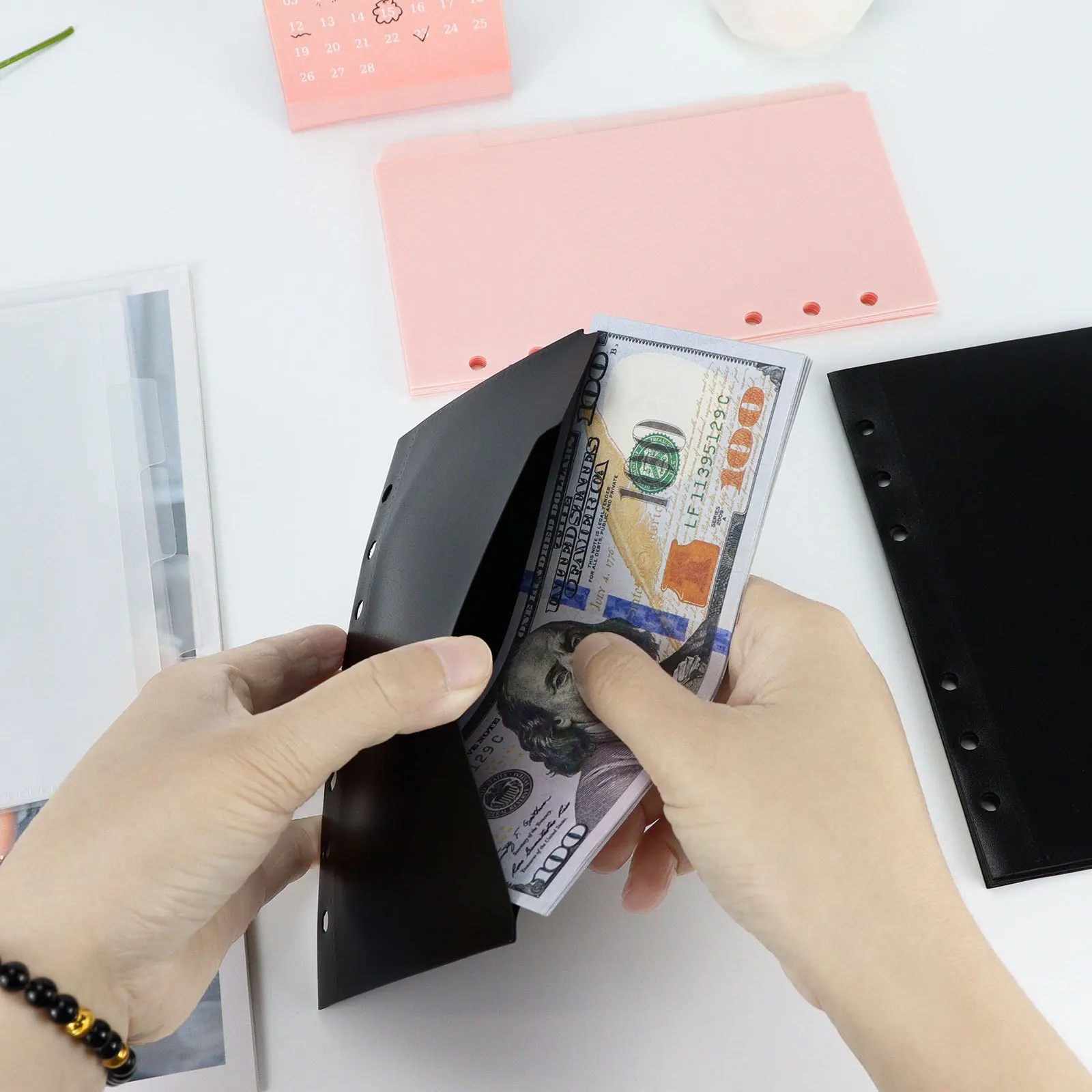 A6 A7 Transparen Pink Black Binder Pockets Binder Folders for Notebook Divider Page Waterproof PVC Leaf Document Filing Bag 3