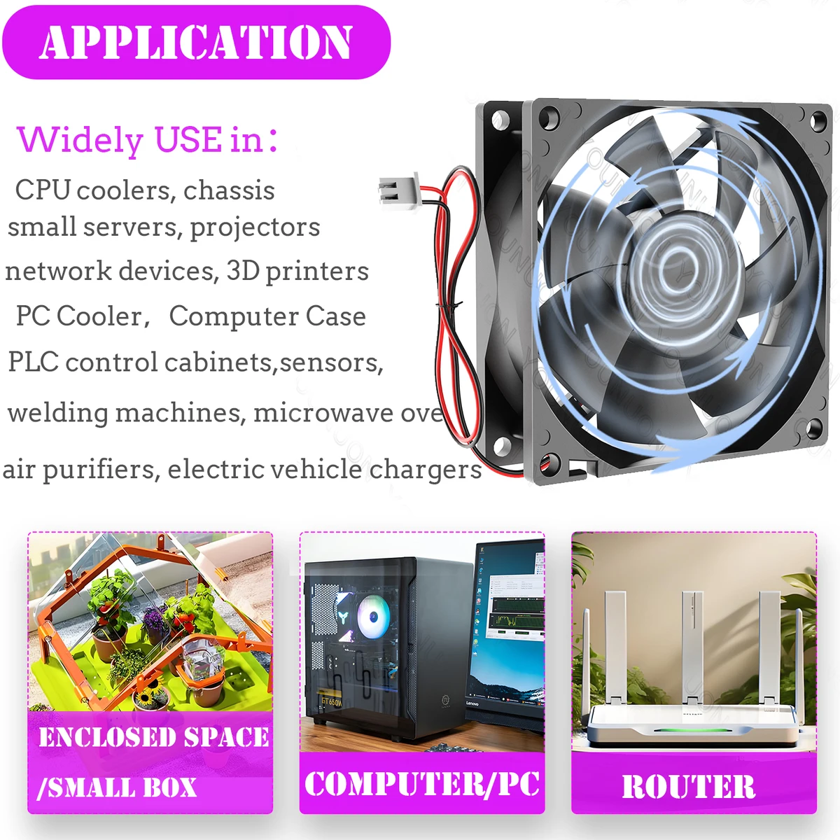 YOUNUN 80mm 8025 80X80X25MM Cooling Fan 5V/12V/24V DC Brushless Cooling Cooler Fan 8025 Sleeve&Dual Ball Bearing Axial Fan — view 5