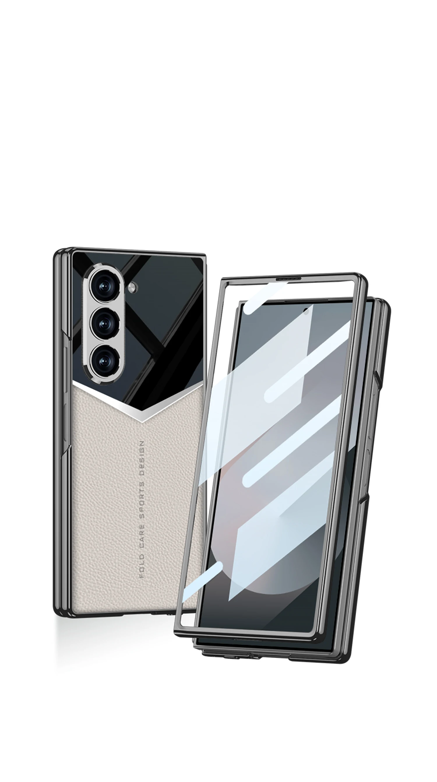 Luxury Plating Leather Case For Samsung Galaxy Z Fold 6 Outer Screen Glass Plast