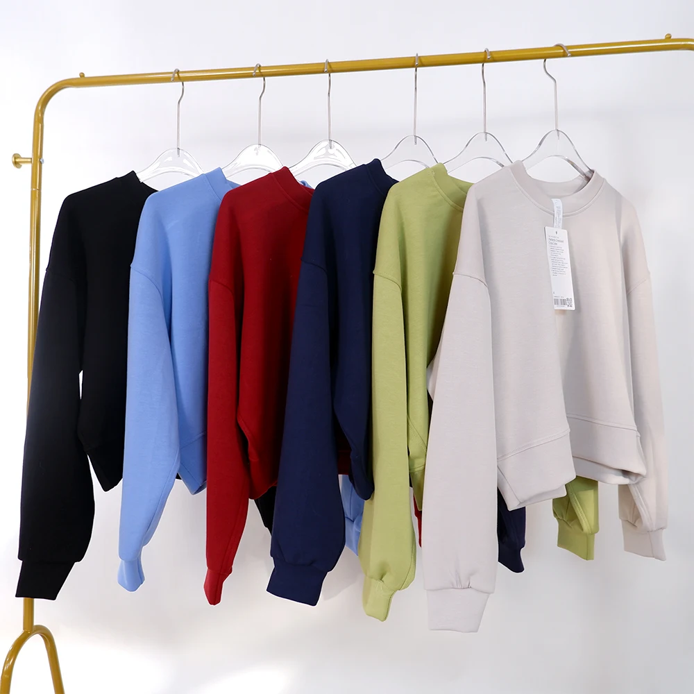 Quick drying yoga clothes women's short high waist round neck sweater long sleeve spandex loose high elastic sports fitness slim women workout jackets