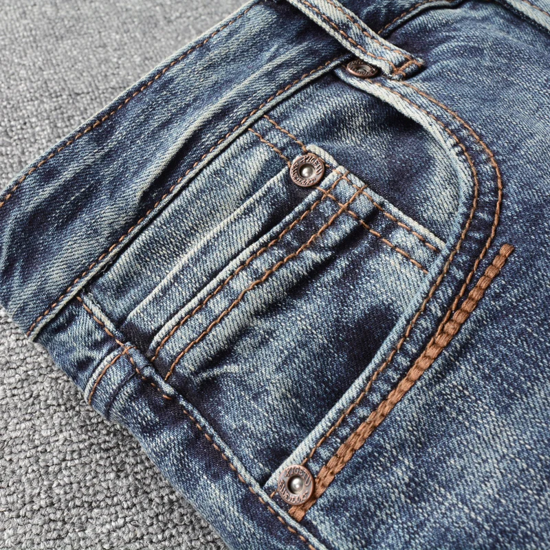 Fashion Vintage Men Jeans High Quality Retro Blue Elastic Slim Fit Ripped Jeans Men Casual Trousers Designer Denim Pants Hombre