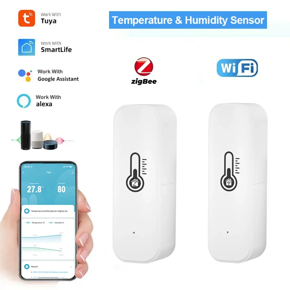 Smart Temperature Humidity Sensor Tuya WiFi ZigBee Thermometer Hygrometer APP Remote Alarm Work with Alexa Google Home