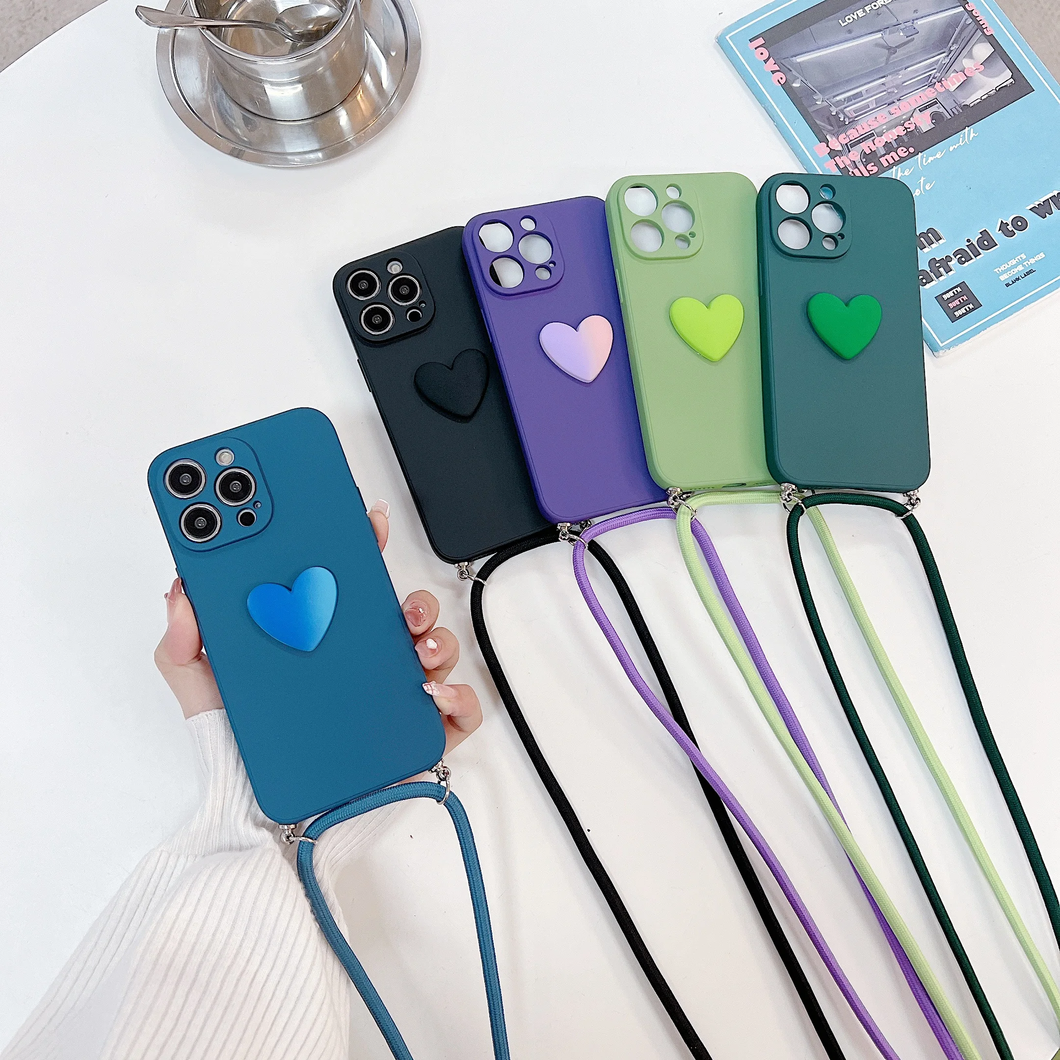 

Crossbody Necklace Strap Lanyard Cord Phone Case For iPhone 13 12 MiNi 11 14 Pro X XR XS Max 6S 7 8 Plus SE 2 Soft Silicon Cover