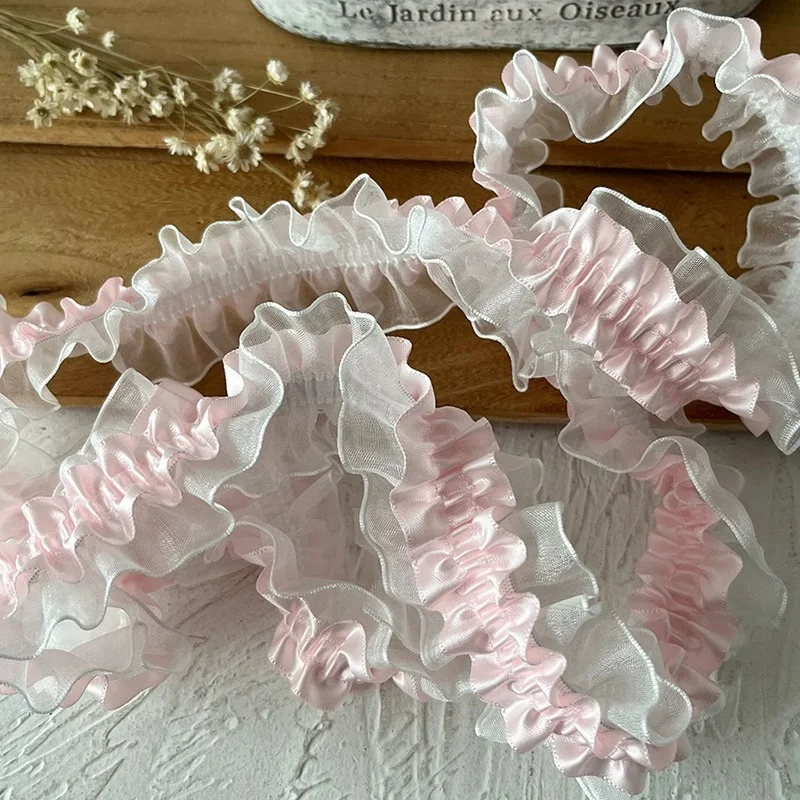 수제 DIY 소재 곰팡이 탄성 밴드, 더블 레이어 핑크, 탄성 레이스 의류, 레이스 액세서리 장식, 1 계량기