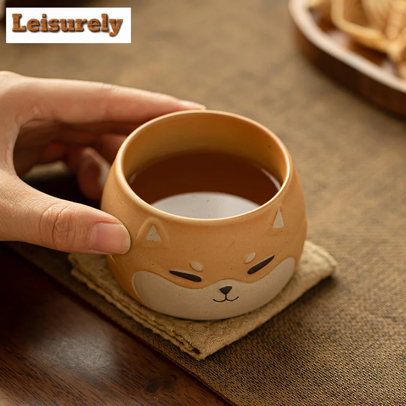 130ML Cartoon Hand Drawn Shiba Inu Teacup Zen Tea Bowl Water Jug Fragrance Cup Chazhan Cute Dog Master Cups Coffee Mugs Teaware