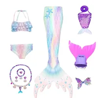 2026 2024 Kids Swimming Tails Girls Costumes Can Add Monofin Children Beach Bikini Swimsuit Mermaid Cosplay Cost