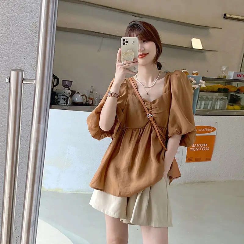 

Женский повседневный комплект одежды из двух предметов, Однотонная рубашка и шорты, повседневные брюки с широкими штанинами, A380, летний комплект одежды для отдыха