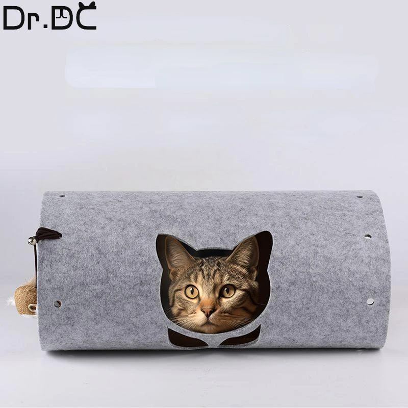 

Dr.DC Gray Cat Toy Foldable Crossing Tunnel Long Nest Cat Bed Environmentally Educational Pet Toy Round Suede Breathable Cat Bed