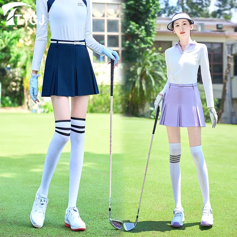 TTYGJ Golf Skirts for Women High Waist A Slim Ladie Tennis Skirt Double Pleated Overskirt Anti-exposure Sports Badminton Skirt