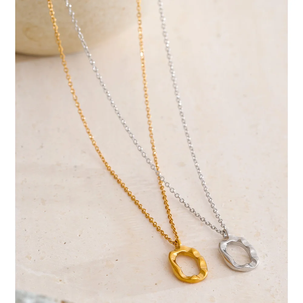 Yhpup Jewelry Hollow Oval Pendant Necklace Stainless Steel 18K PVD Plated