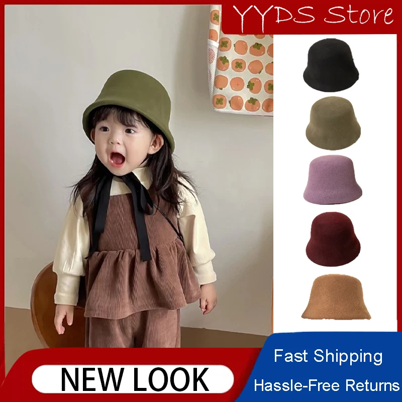 Children's Autumn and Winter Straps Wool Tweed Hat High Quality Outdoor Shopping Warm Girls Fisherman's Hat