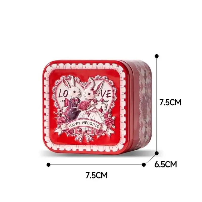 1pc Square Rabbit Pattern Relief Tin Box Tinplate Storage Jar Candy Biscuit Tea Container Reusable Sealed Home Kitchen Gift Box