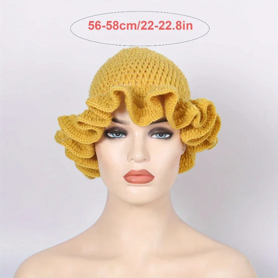 Handmade Knitting Pullover Hat Muli-color Lace Lotus Leaf Edge Woolen Hat Fashioable Street Style Hip-hop Hat 6
