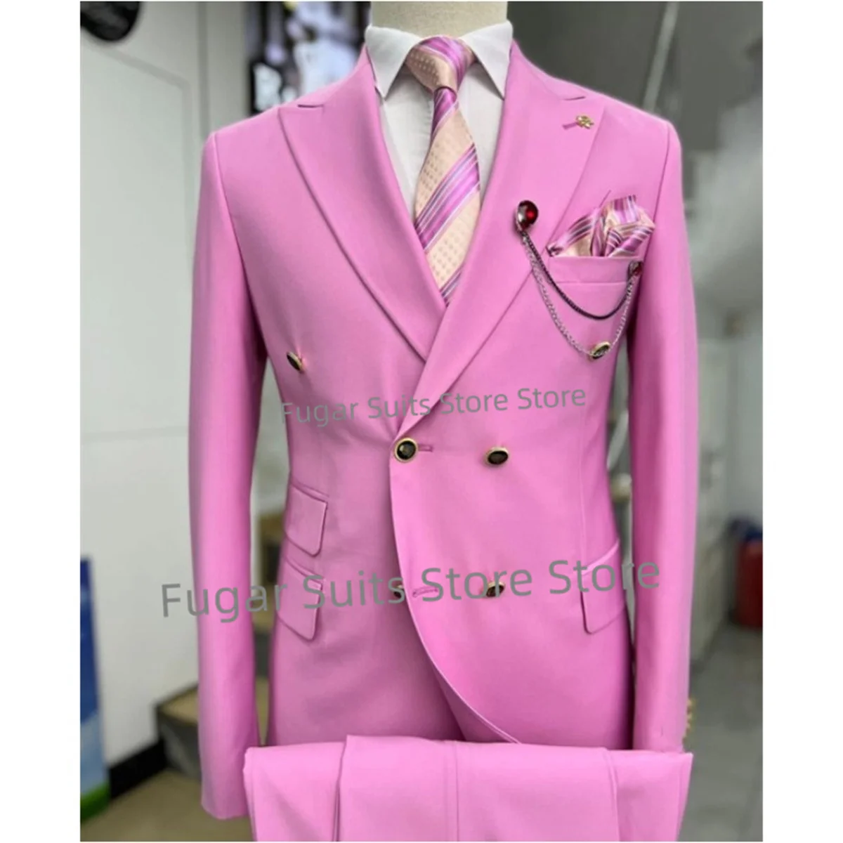 High-end Luxuly BlueWedding Suits For Men Slim Fit Peak Lapel Groom Formal Tuxedos2Pieces Set Classic Male Blazer Costume Homme