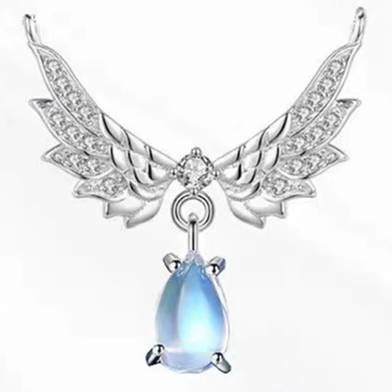 

Necklace Pendant Angel Wings Moonlight Stone DIY Accessories Sweet and Simple Necklace Chain Girlfriend Gift Wholesale Summer