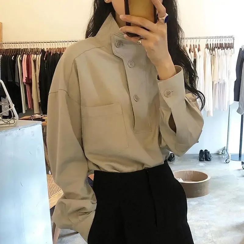 

Harajuku Chic Woman Blouses Korean Style Black Shirt Oversized Elegant Office Wear Ladies Long Sleeve Top Casual Outerwear