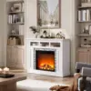 Electric Fireplace Mantel, LED Faux Fireplace Heater with Remote Control & Adjustable Flame, TV Console Table 6