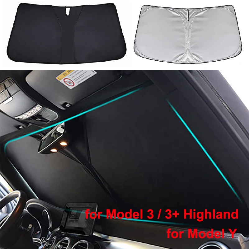 For Tesla Model 3 Y Juniper Highland 2025-2020 Front Windshield Sunshade Folding Window Sun Shade Cover Heat Protection Visor