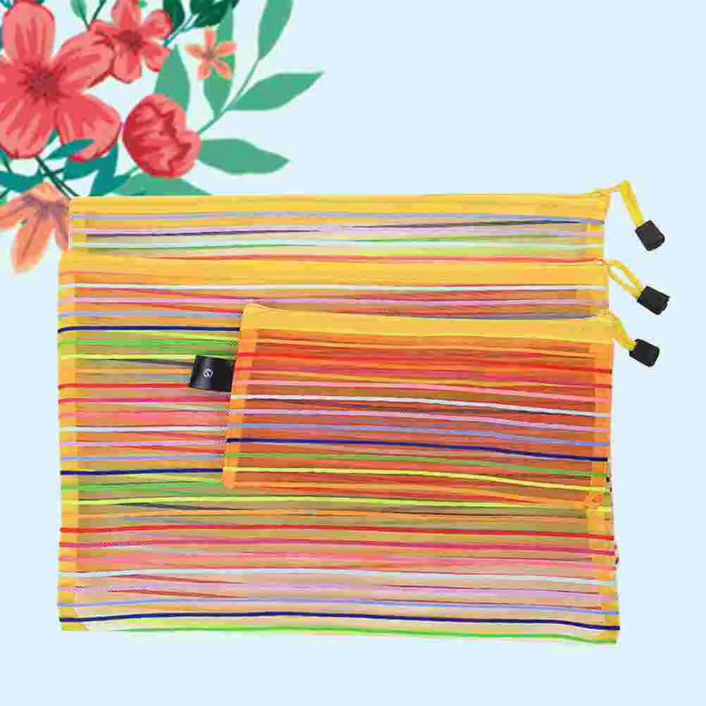 

3Pcs Colorful File Pockets Nylon Mesh Zipper File Storage Bags Documents Organizer Pouch