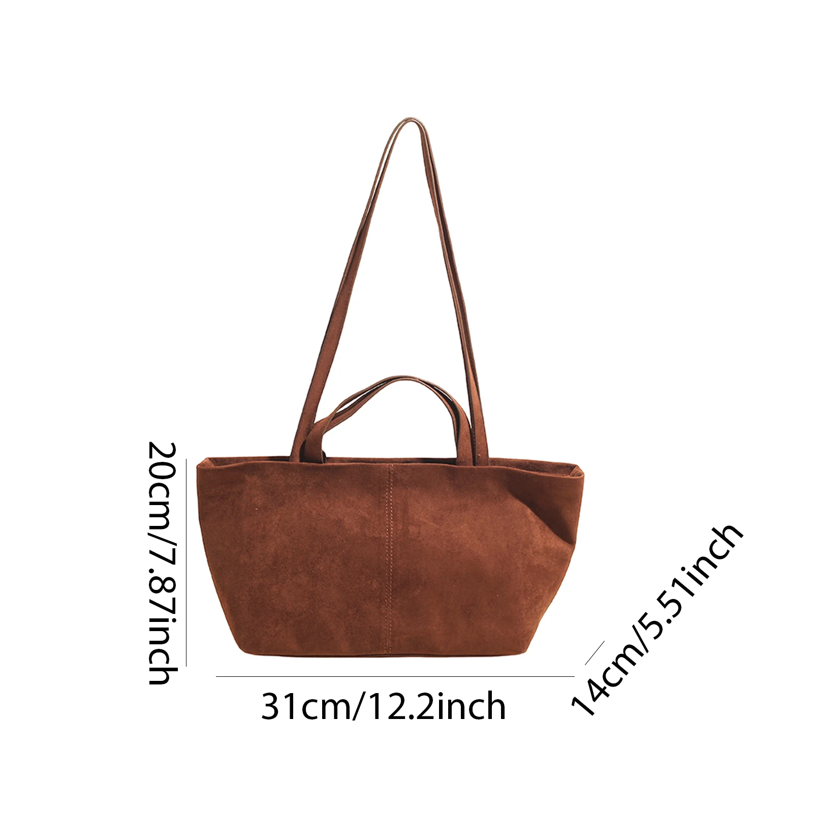 Faux Suede Versatile Handbag Solid Color Retro Tote Bag Large Capacity Vintage Shoulder Bag Work Commute Shopping Party Bag