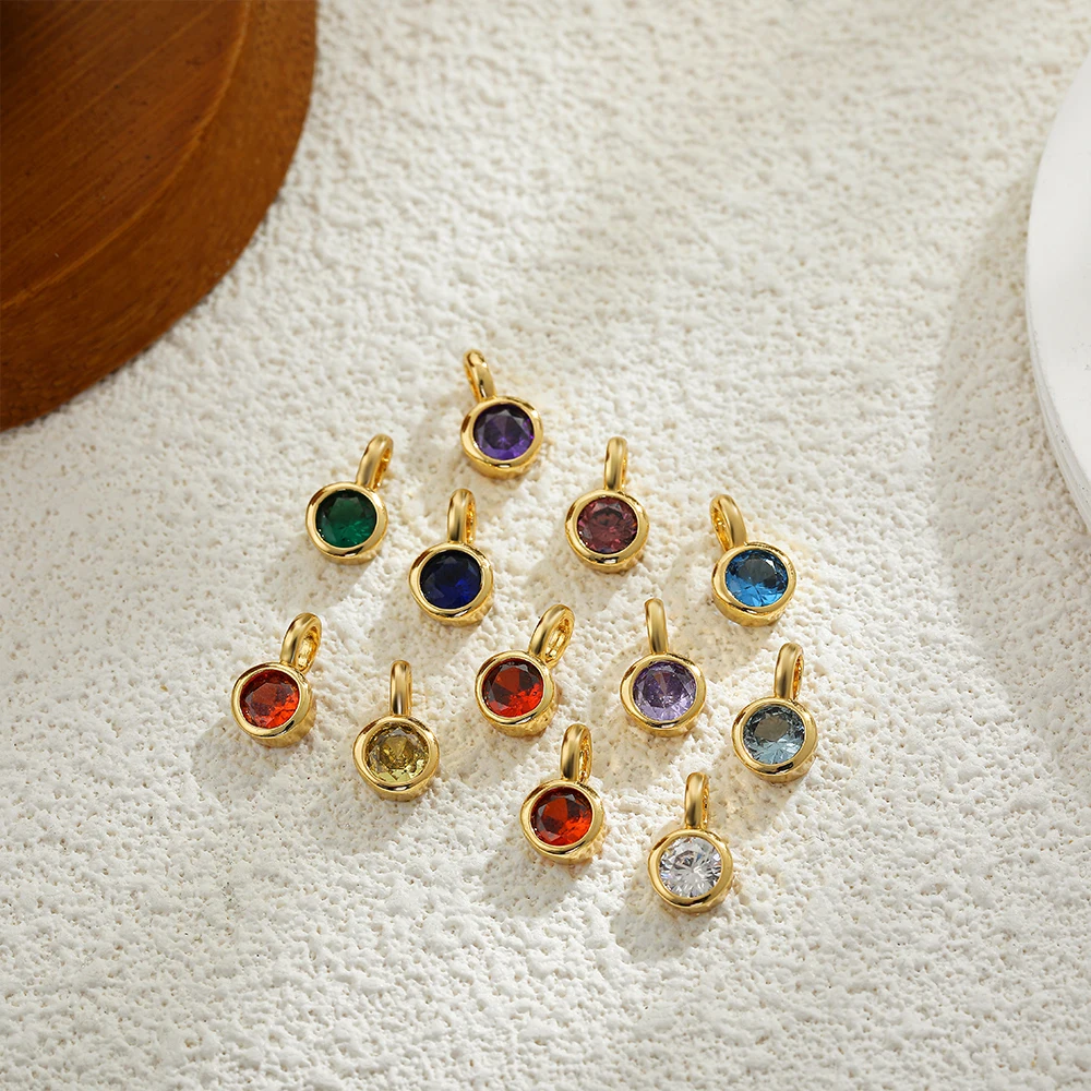 Fashion Multicolour Crystal Necklace Charms for Women Stainless Steel Gold Color 12 Month Birthstone Small Pendant Charm Jewelry