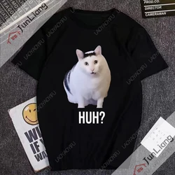 Hip Hop Men T-shirt Cute Cats Humor Men's T-shirts Huh Cat Meme Short Sleeve Tee Y2k Mens Clothes Streetwear Funny Gifts Manga