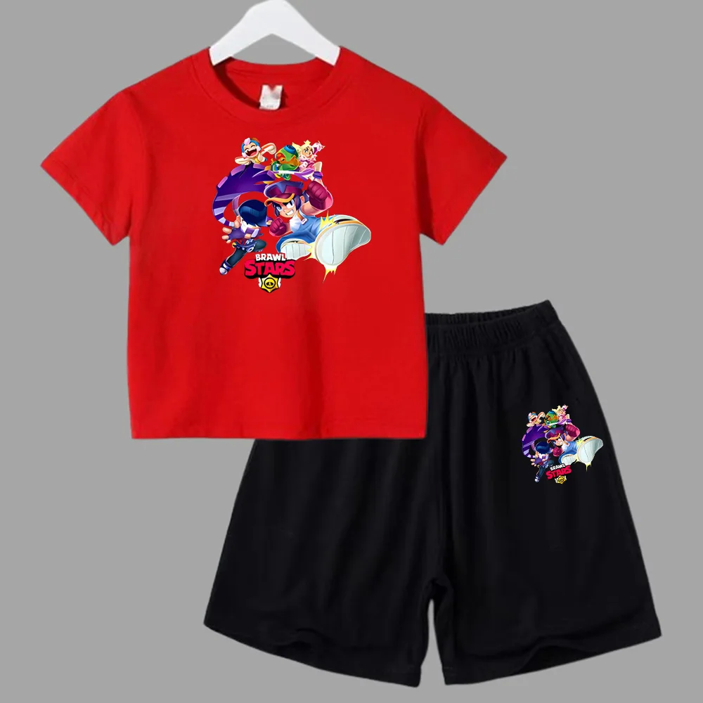 thumbnail image 1 of Conjunto de 2 piezas de camiseta y pantalones cortos de algodón para adolescentes y niños, juego de lucha, ropa deportiva de manga corta de verano para niño y niña, 1 of 5