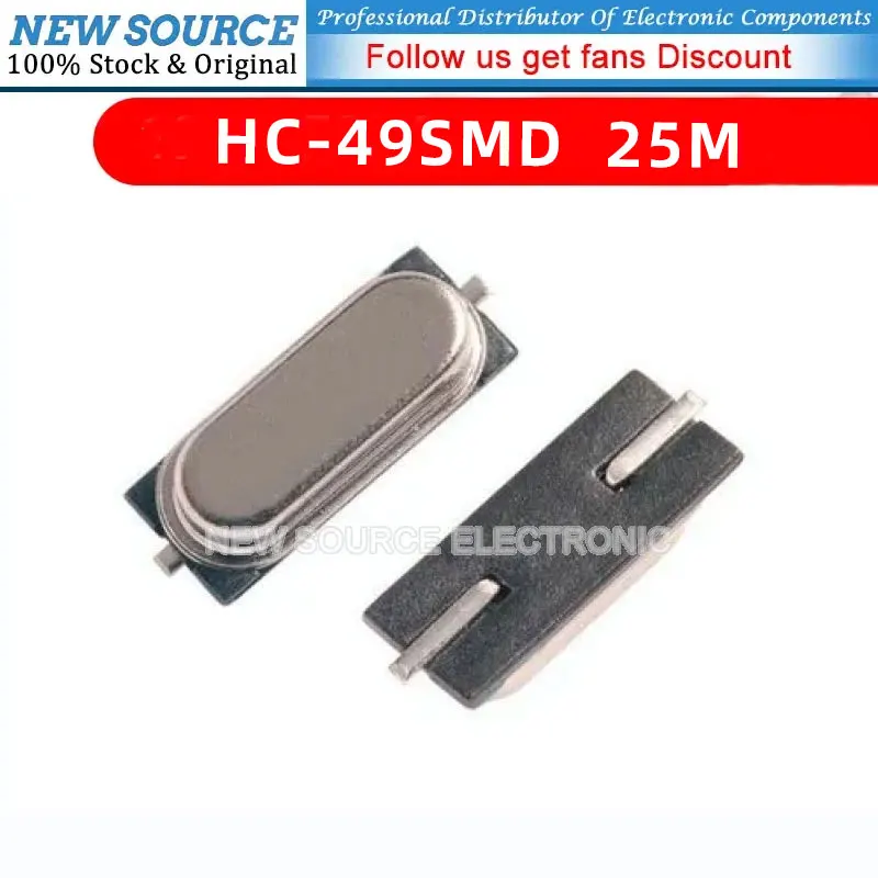 10pcs SMD Crystal Oscillator 25M 2pin 25MHz HC-49SMD 49SMD Quartz Crystal Passive Oscillator