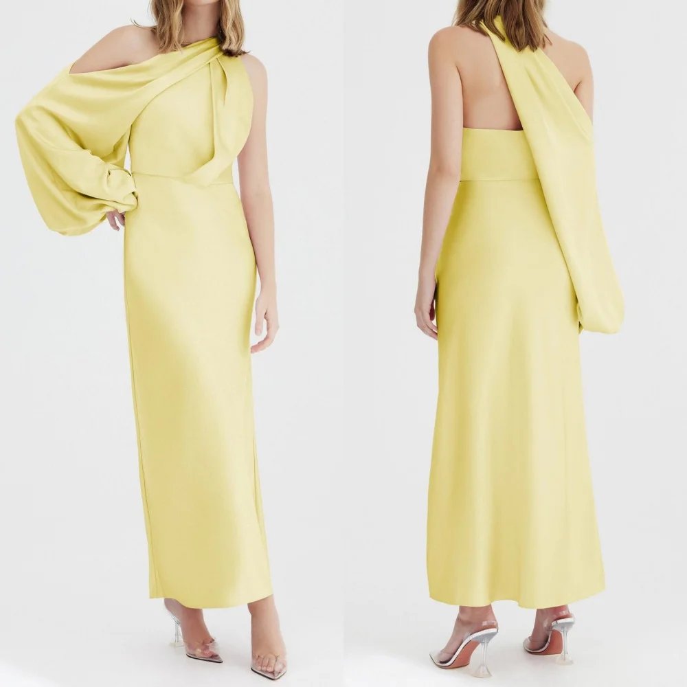 

Chinese Style Sizes Available Jersey Pleat Straight One-shoulder Midi Dresses Cocktail Dresses Matching Sexy Classic Casual