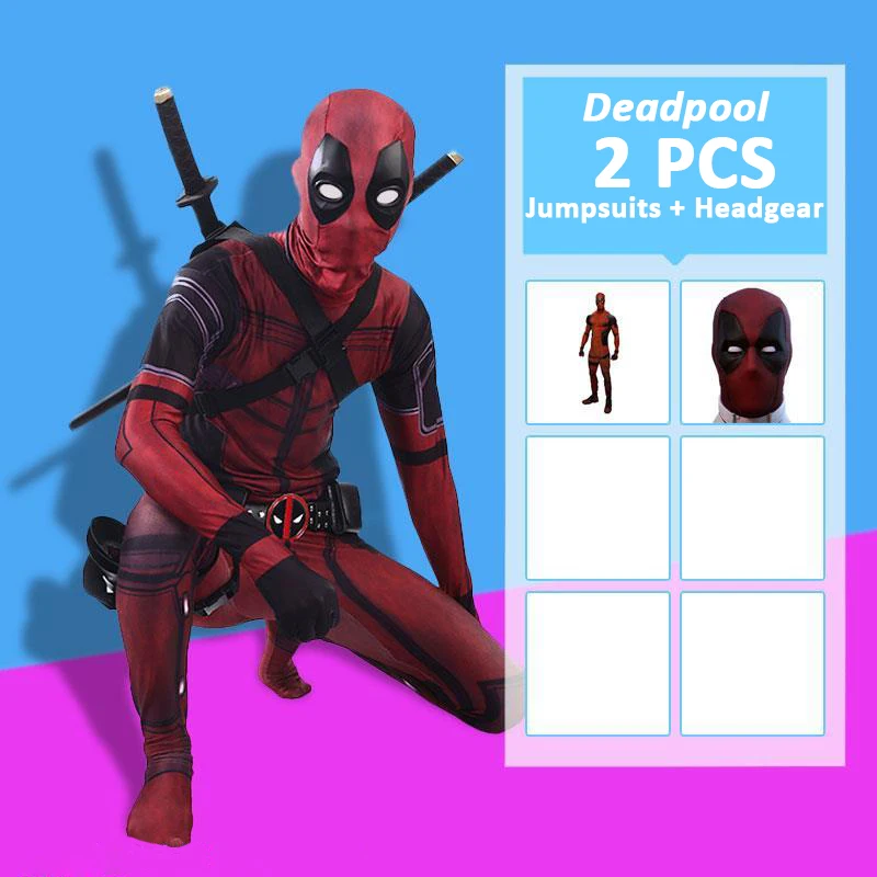 thumbnail image 1 of Disfraz de Deadpool para niños y adultos, traje de superhéroe de Anime para Halloween, camarero de la muerte, leotardo de licra, accesorios para adultos, cinturón, 1 of 5